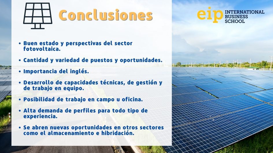 Conclusions Professional opportunities in the photovoltaic solar sector