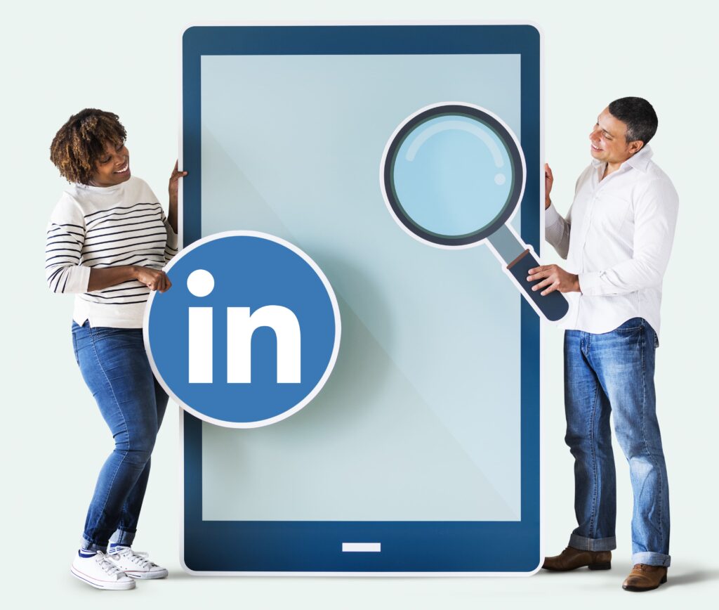 people holding linkedin icon tablet min