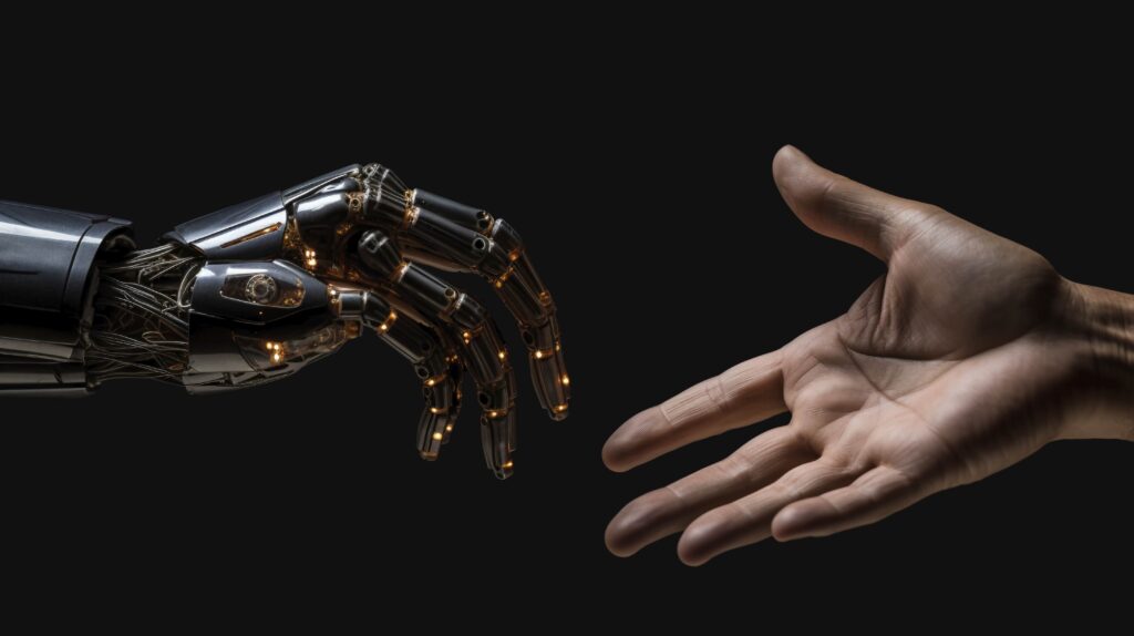 ai robot hand close human hand min