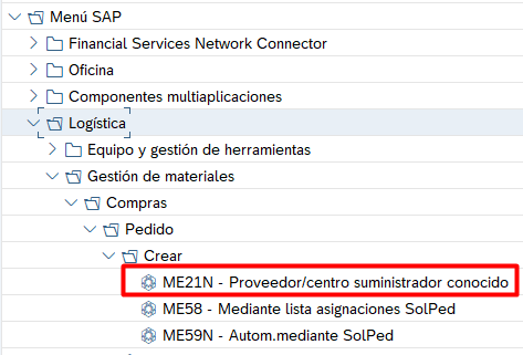 Pedido de compras en SAP