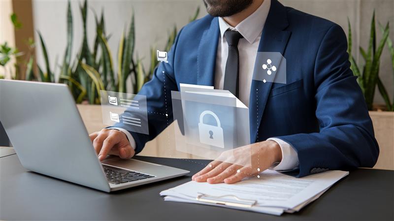 businessman utilizing dms secure digital file management generated ai