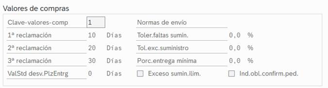 Valores de Compras en SAP 3 Valores de compras